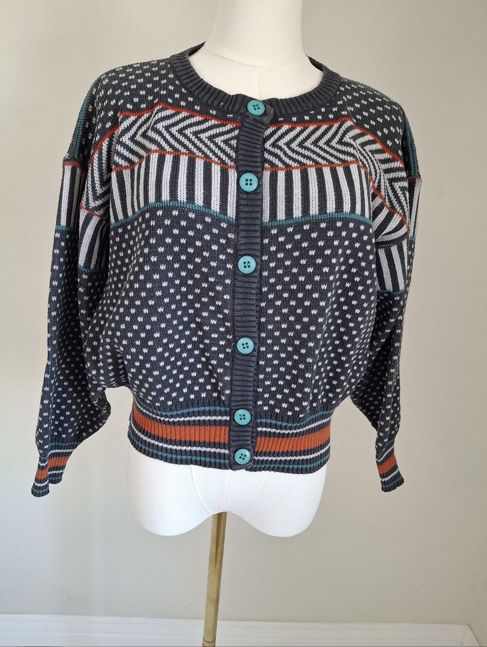 Vintage Gudrun Sjoden Knit Cardigan Sweater Boho Fair Isle Geometric 80's 90's